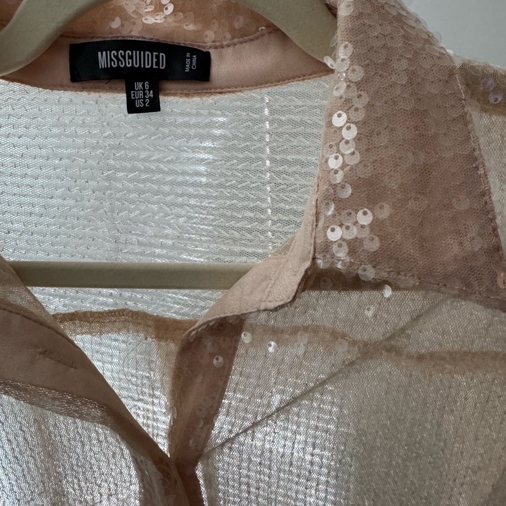 Missguided Nude Sequin Sheer Top